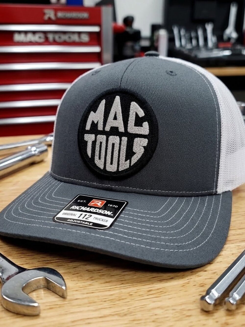 Retro Mac Tools Hat Mechanic Wrench Grey White Richardson 112 Snapback Cap USA
